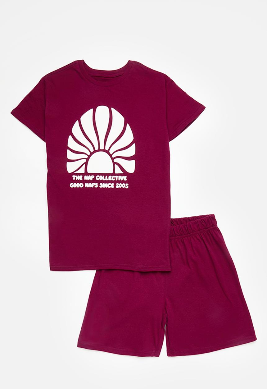 Pop Candy - Pj set with placement print - maroon/nap collective