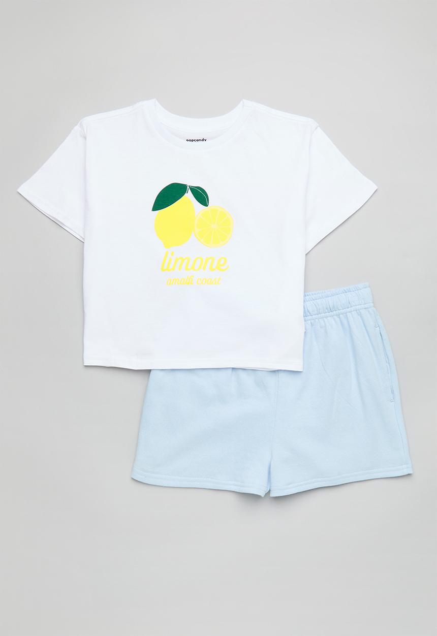 Pop Candy - Limone amalfi coast placement print tee & shorts - white/blue