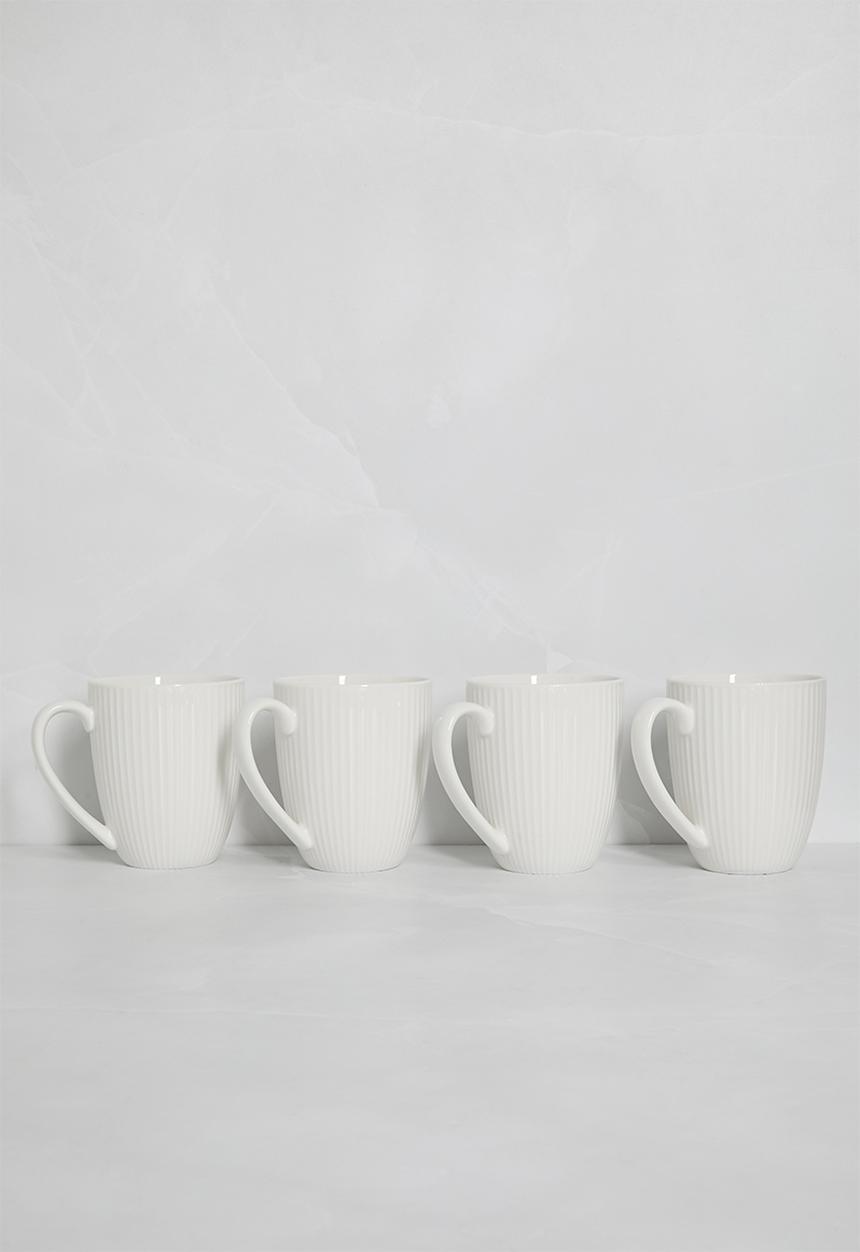 Excellent Houseware - Embossed porcelain mug  set of 4 - white