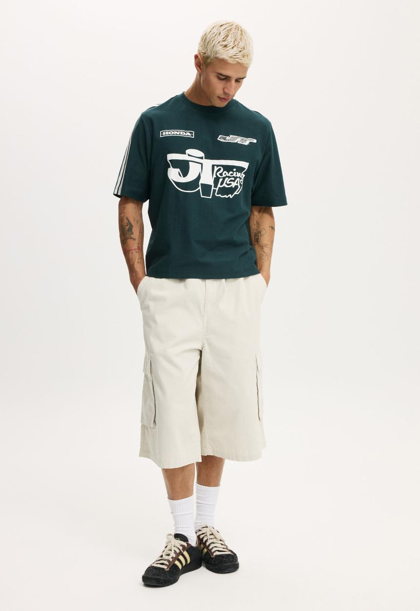 Cotton On - Cropped fit honda x jt racing Tshirt -lcn hon deep sea teal / jt x hon