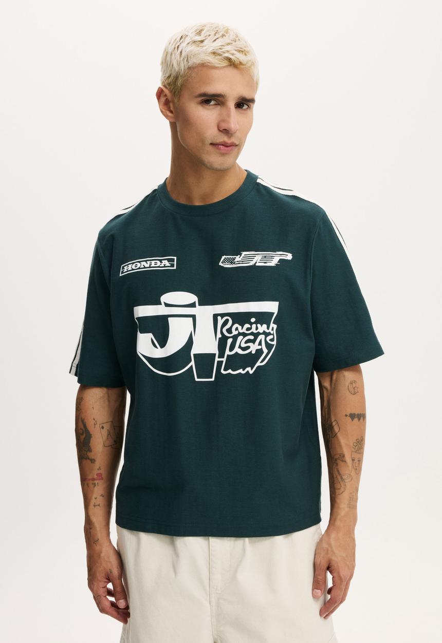 Cropped fit honda x jt racing t-shirt-lcn hon deep sea teal / jt x hon