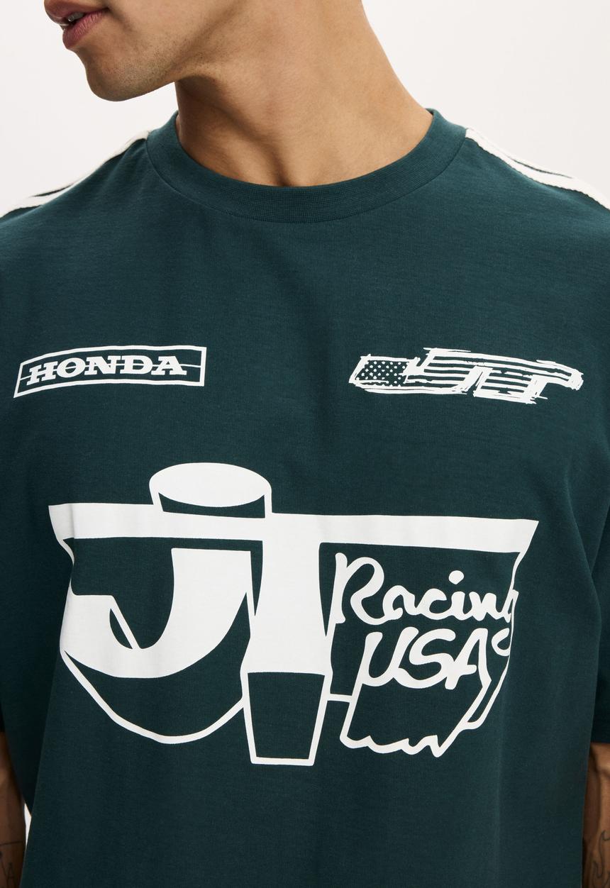 Cropped fit honda x jt racing t-shirt-lcn hon deep sea teal / jt x hon
