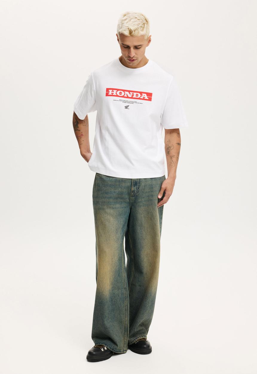 Cotton On - Cropped fit honda x jt racing T-shirt -lcn hon white / honda 