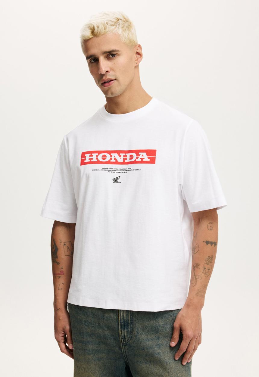Cotton On - Cropped fit honda x jt racing T-shirt -lcn hon white / honda 