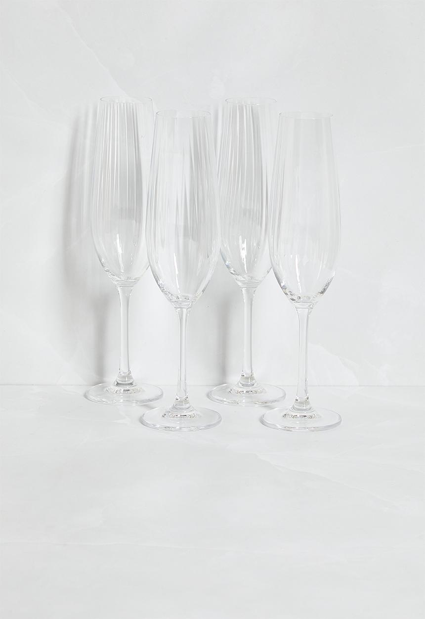 Excellent Houseware - Crystaline champagne glass set of 4 - Clear