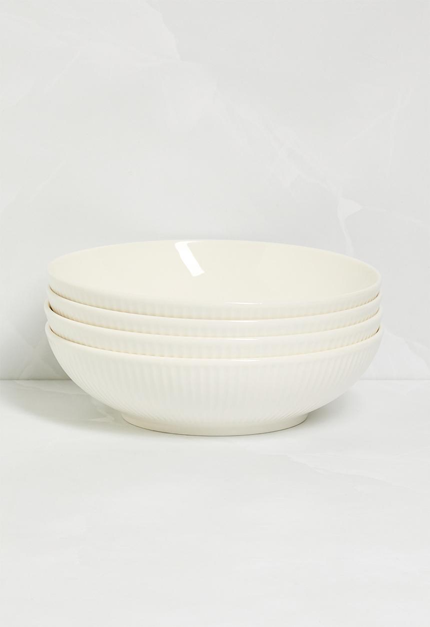 Excellent Houseware - Embossed porcelain pasta bowl set of 4 - white