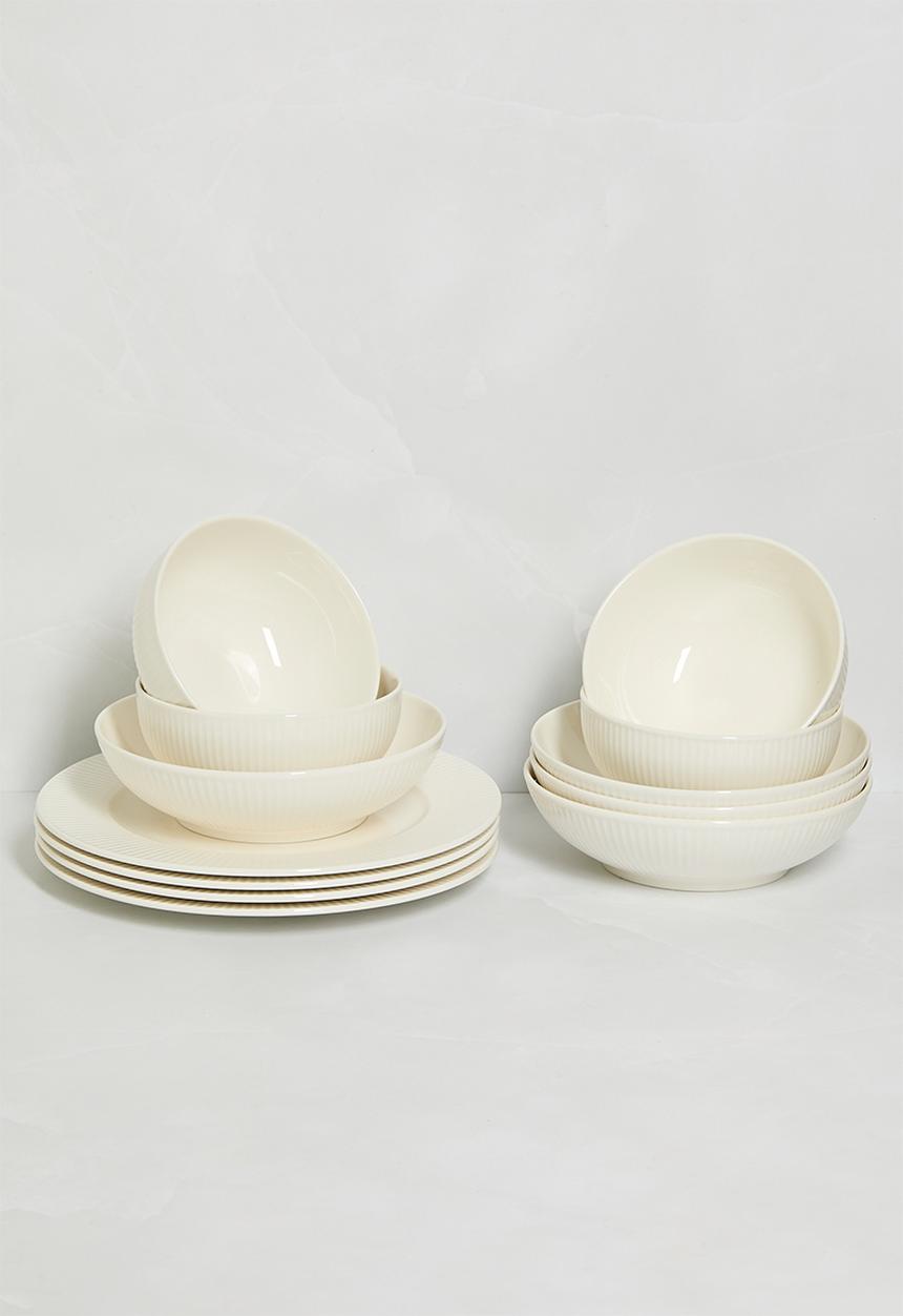 Excellent Houseware - Embossed porcelain pasta bowl set of 4 - white