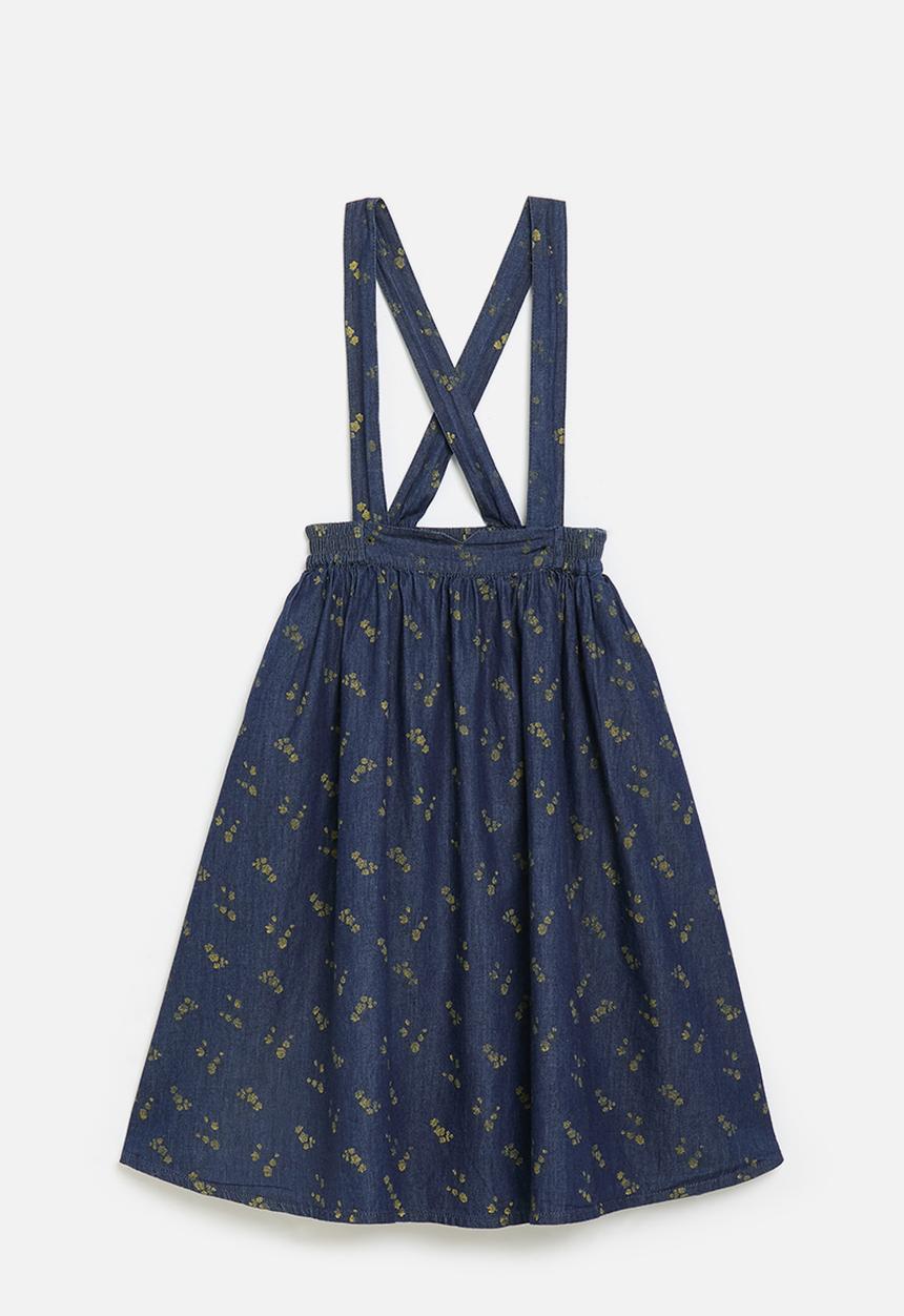 Pop Candy - Yellow floral pinafore dress - navy denim