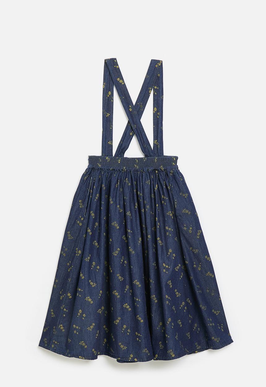 Pop Candy - Yellow floral pinafore dress - navy denim