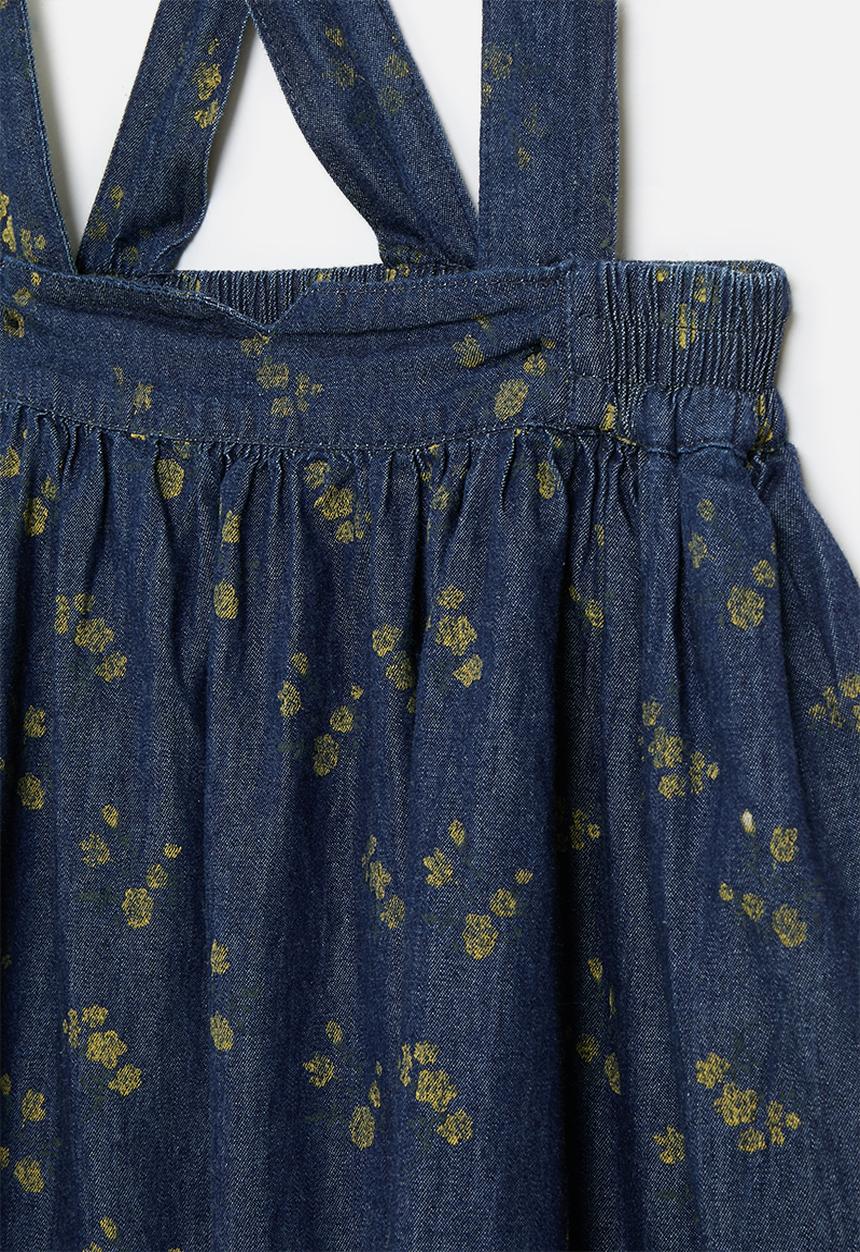 Pop Candy - Yellow floral pinafore dress - navy denim