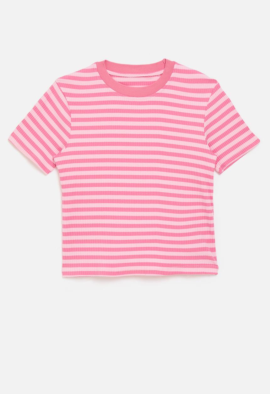 Pop Candy - Rib knit tee - pink stripes