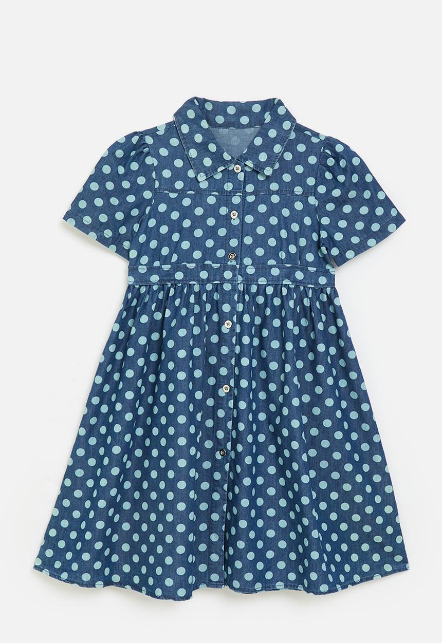 Pop Candy - Blue polka dot denim shirt dress - blue