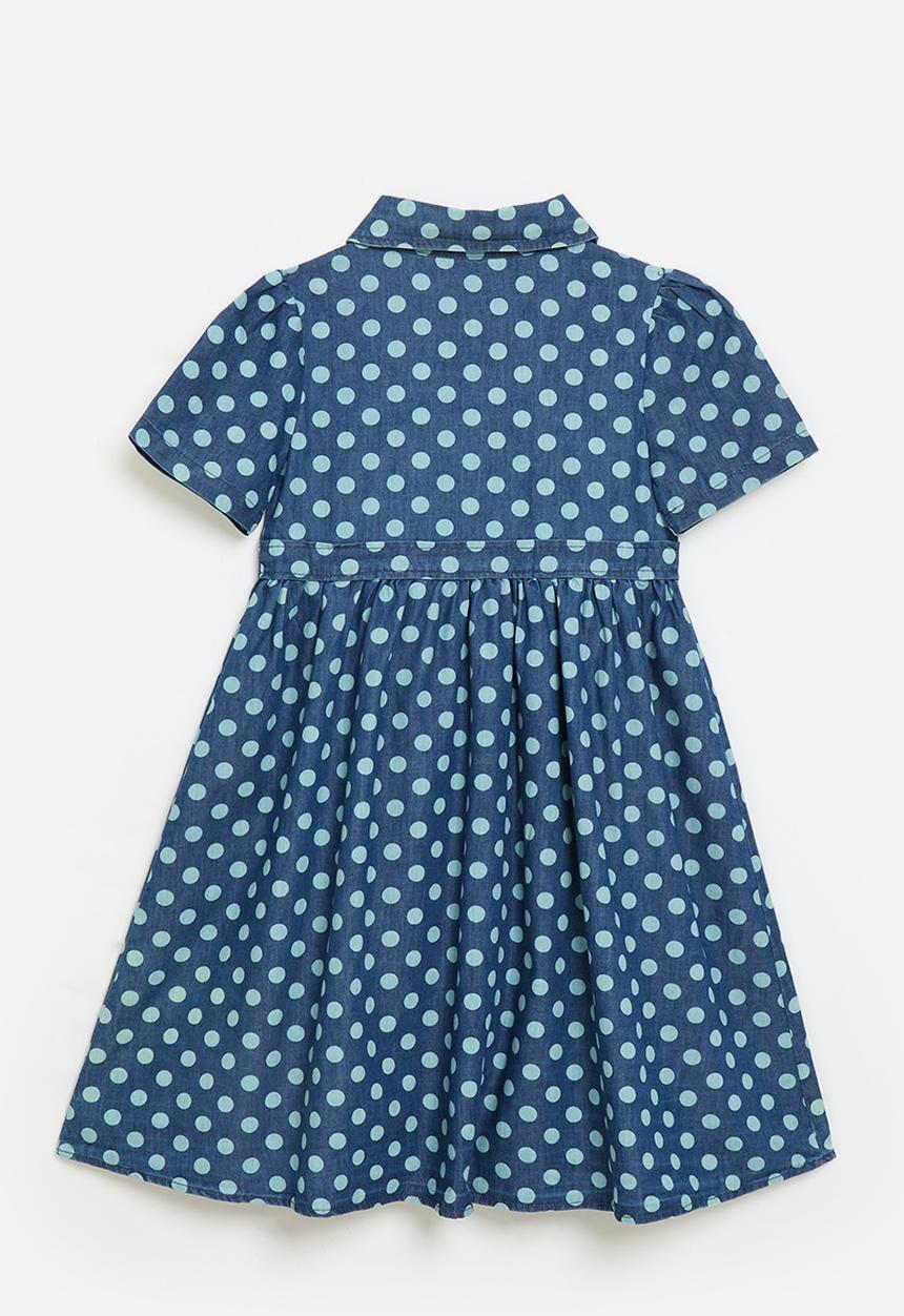 Pop Candy - Blue polka dot denim shirt dress - blue