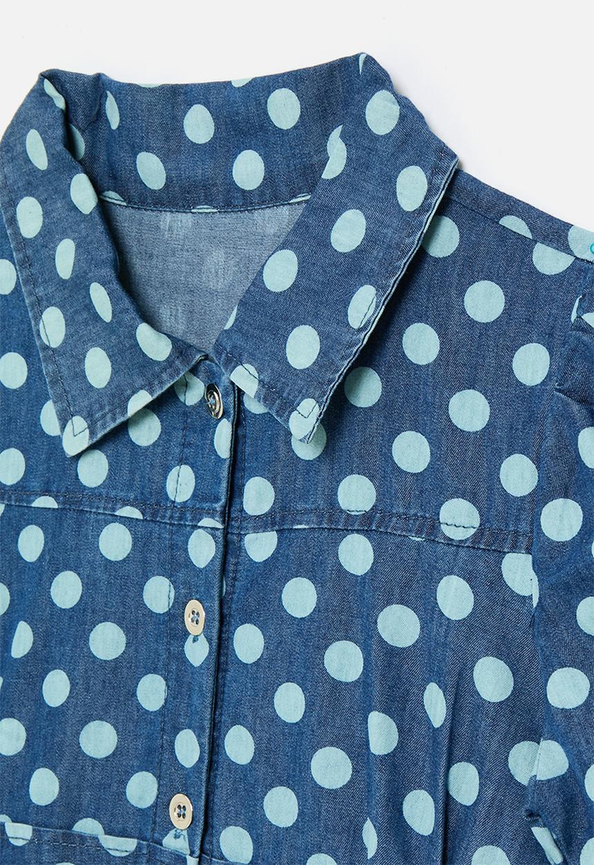 Pop Candy - Blue polka dot denim shirt dress - blue