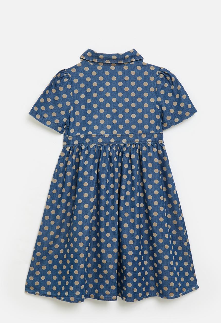 Pop Candy - Beige polka dot denim shirt dress - blue