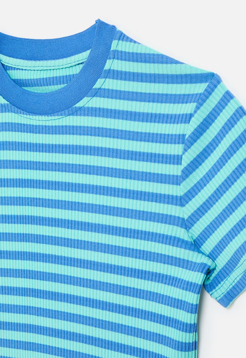 Pop Candy - Rib knit tee - blue stripes