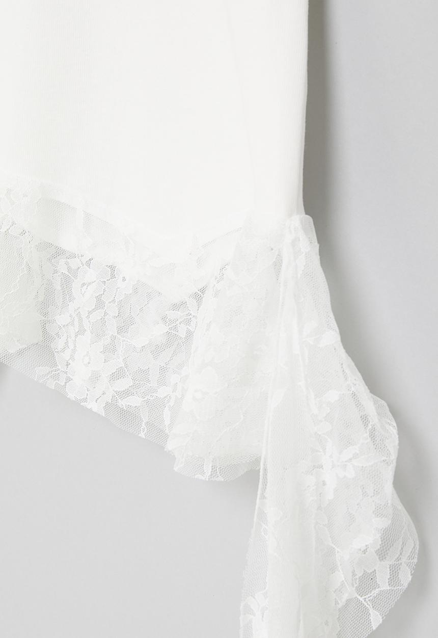 Pop Candy - Cascade lace frill tee with mini bow graphic -white