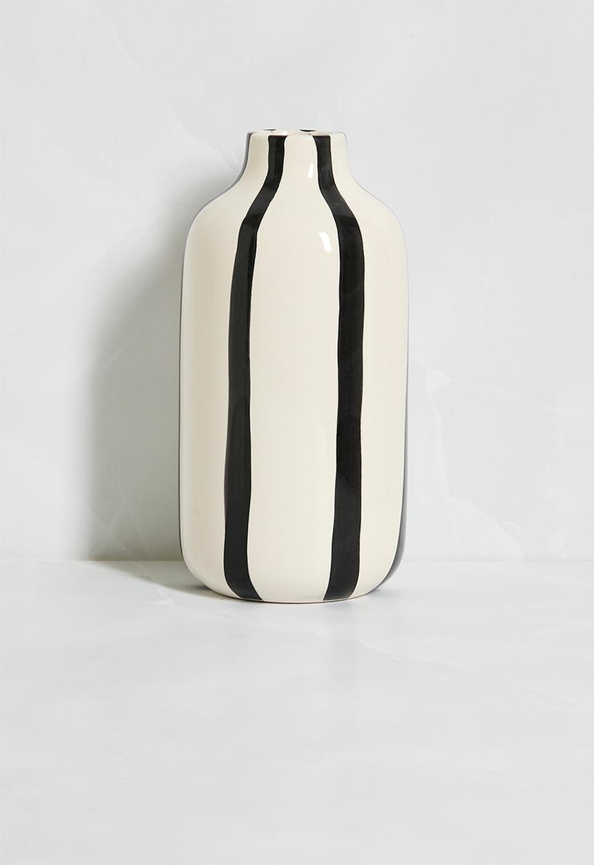 H&S - Ceramic Stripe Vase - Black & White