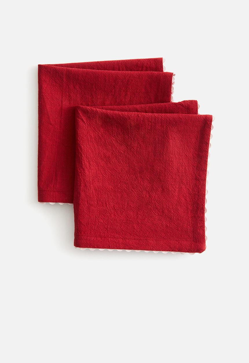 H&M - 2 pack scalloped-edge napkins - red & beige