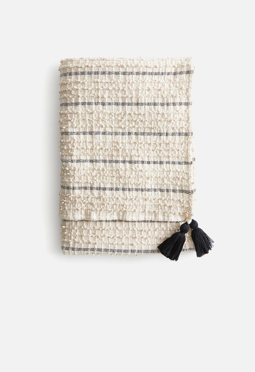 H&M - Cotton blanket with tassels - beige striped