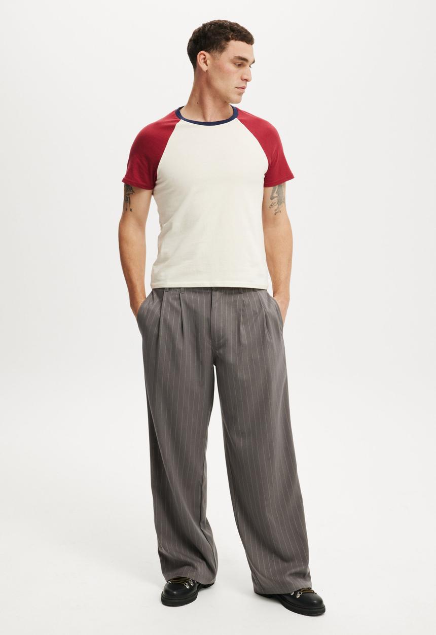 Cotton On - Super Baggy Pleated Pant - Charcoal Pinstripe