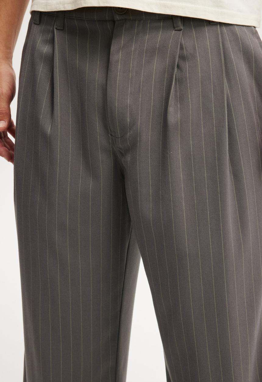 Cotton On - Super Baggy Pleated Pant - Charcoal Pinstripe