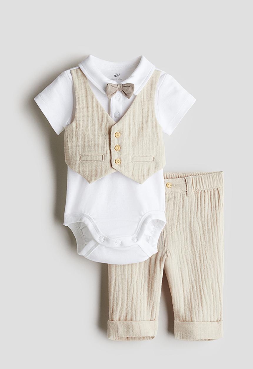 H&M - 2 piece dressy set - light beige & white