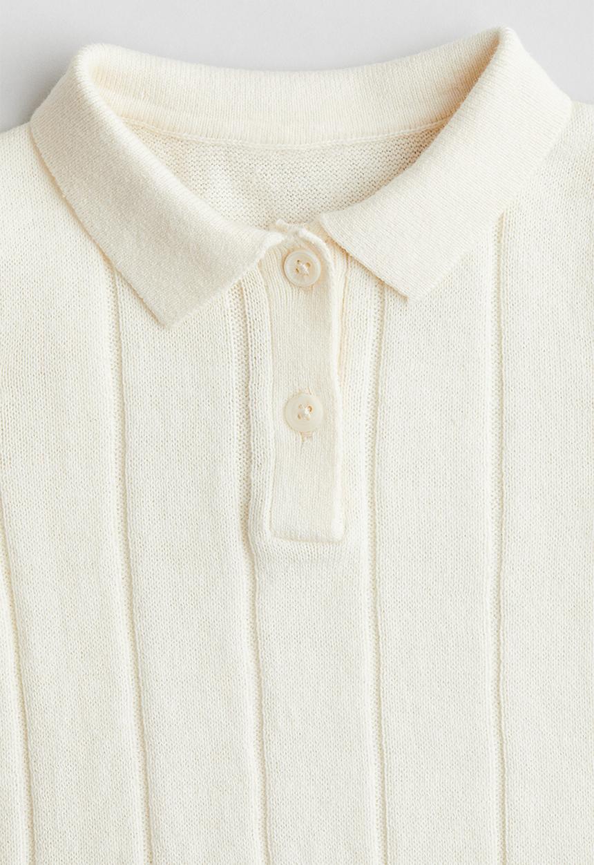 H&M - Knitted polo shirt - cream 