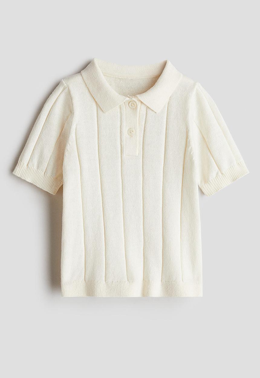 H&M - Knitted polo shirt - cream 