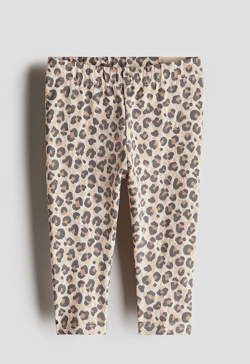 H&M - Printed cotton leggings - light beige leopard-print