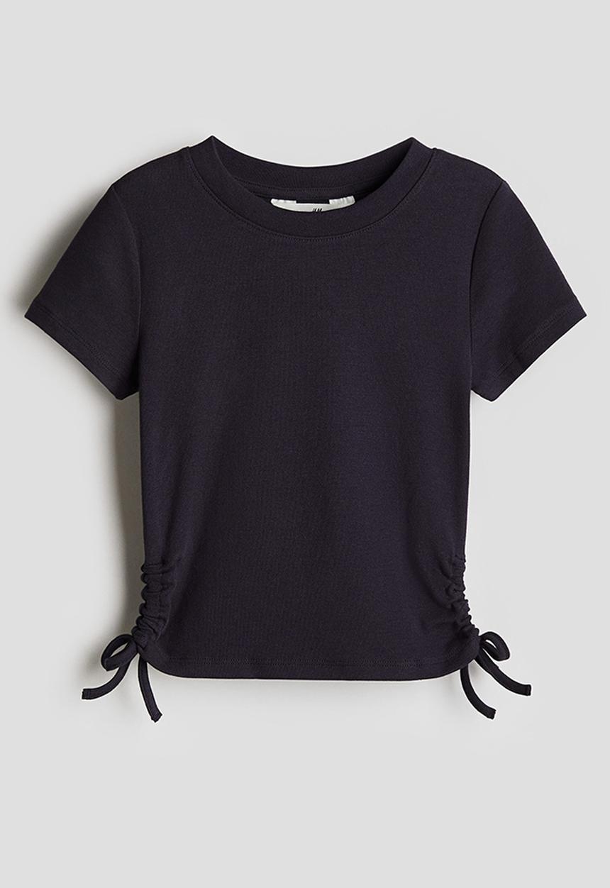 H&M - Drawstring-detail jersey top - navy blue
