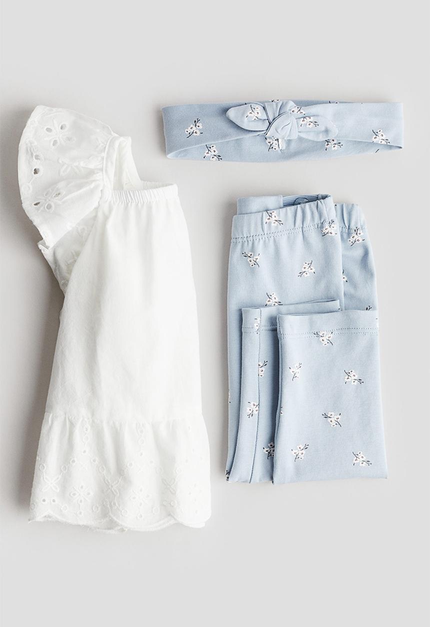 H&M - 3 piece cotton set - light blue & white