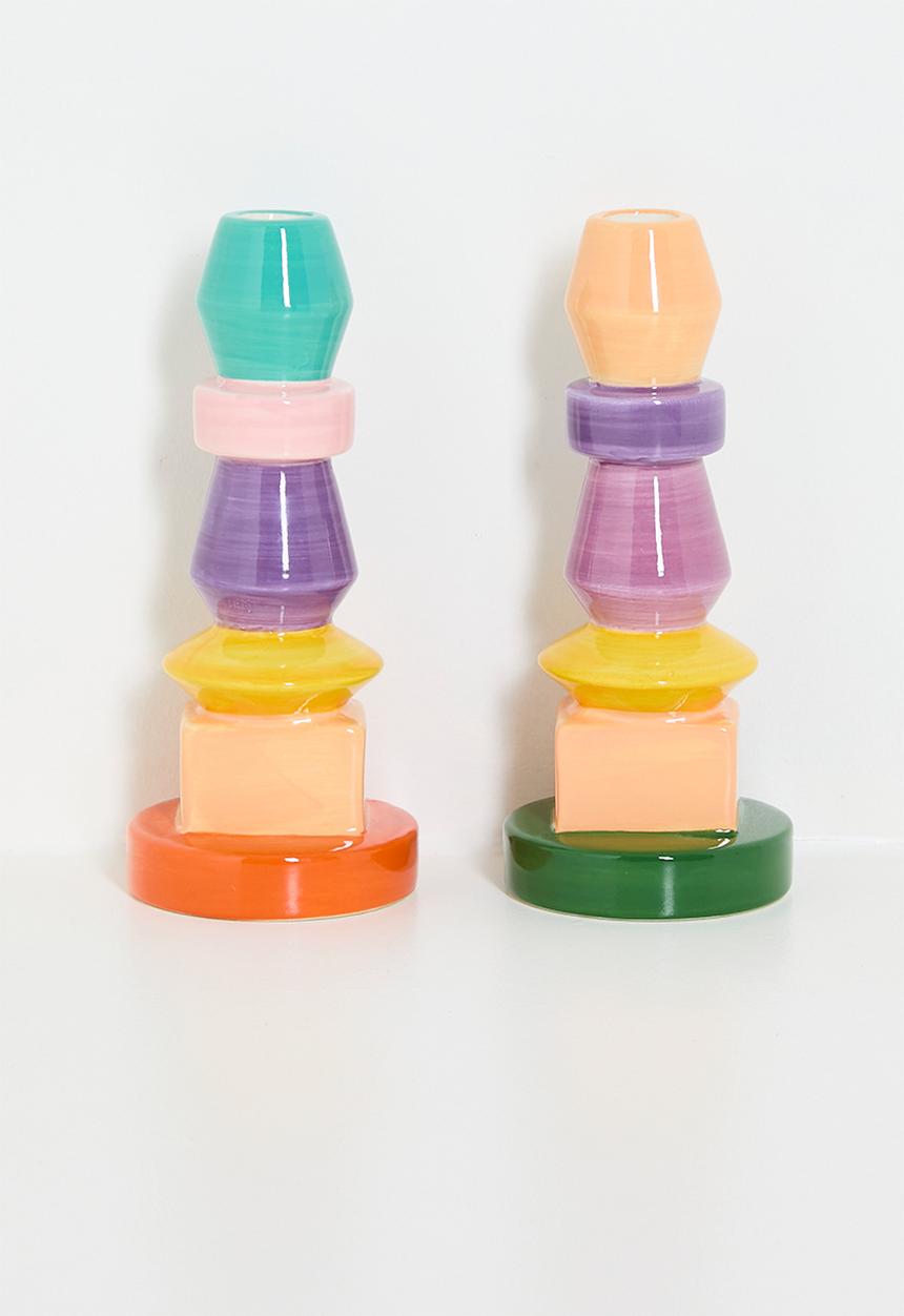 H&S - Totem dinner candle holder set of 2 - multi
