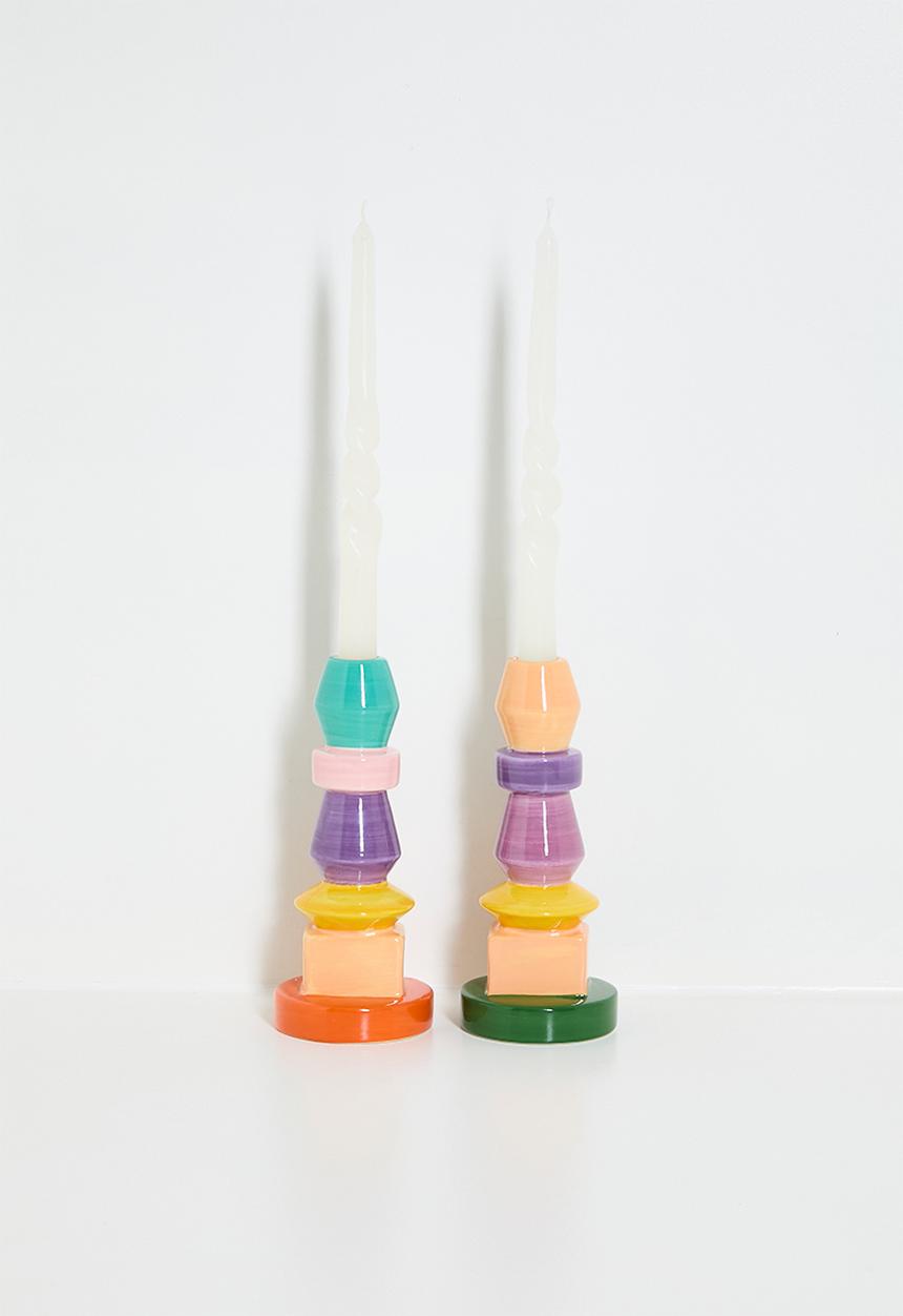H&S - Totem dinner candle holder set of 2 - multi