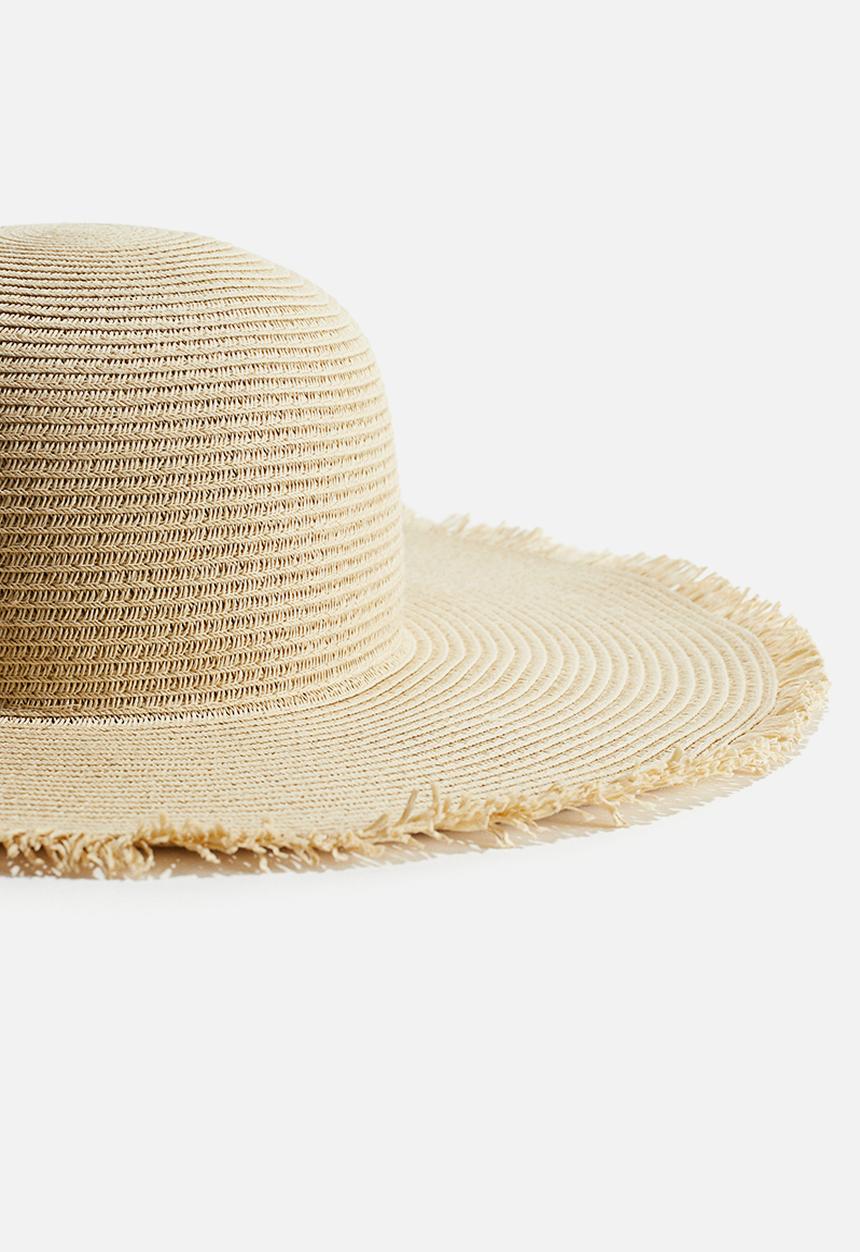 H&M - Frayed-edge straw hat - light beige 