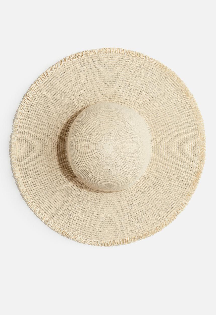 H&M - Frayed-edge straw hat - light beige 