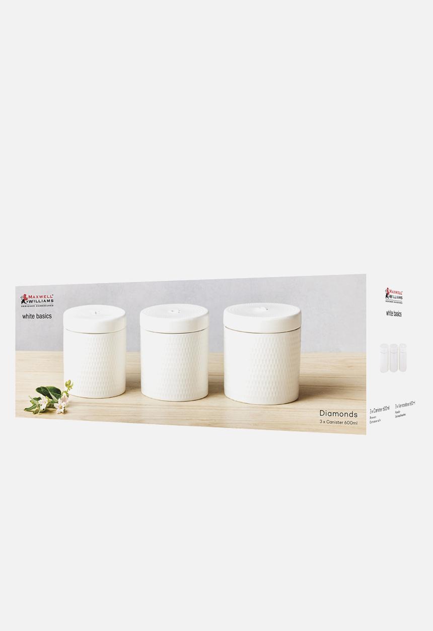 Maxwell & Williams - Diamonds 600ml Canister Set of 3 - white