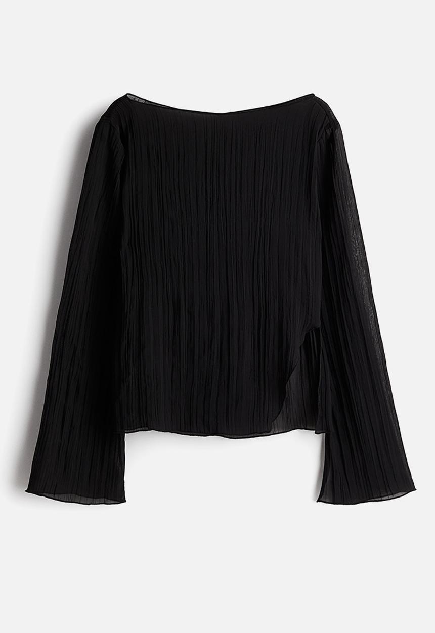 H&M - Overlock-detail crinkled top - black