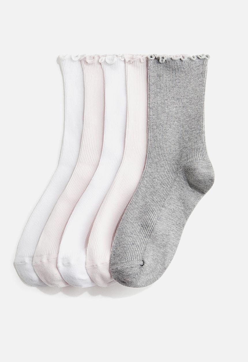 H&M - 5-Pack rib-knit socks - powder pink & white 