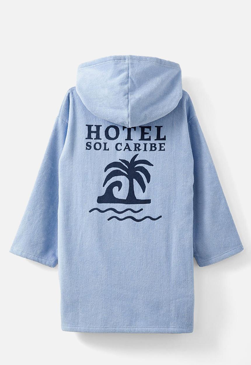 Cotton On - Kids zip thru hooded towel - dawn blue/palms