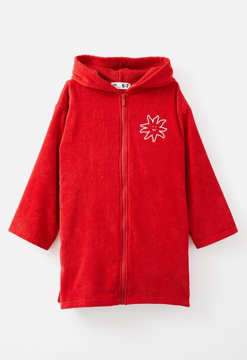 Cotton On - Kids zip thru hooded towel - varsity red/sun & sea