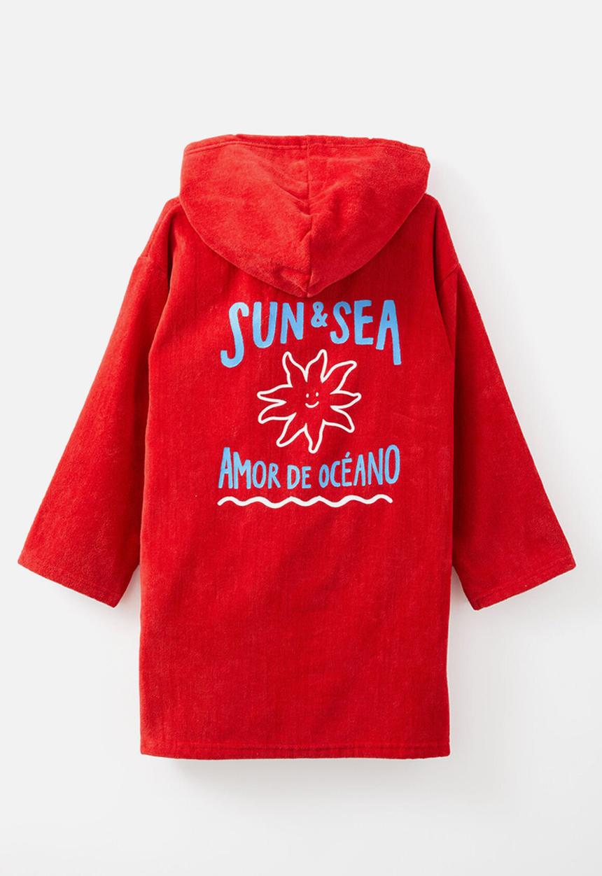Cotton On - Kids zip thru hooded towel - varsity red/sun & sea