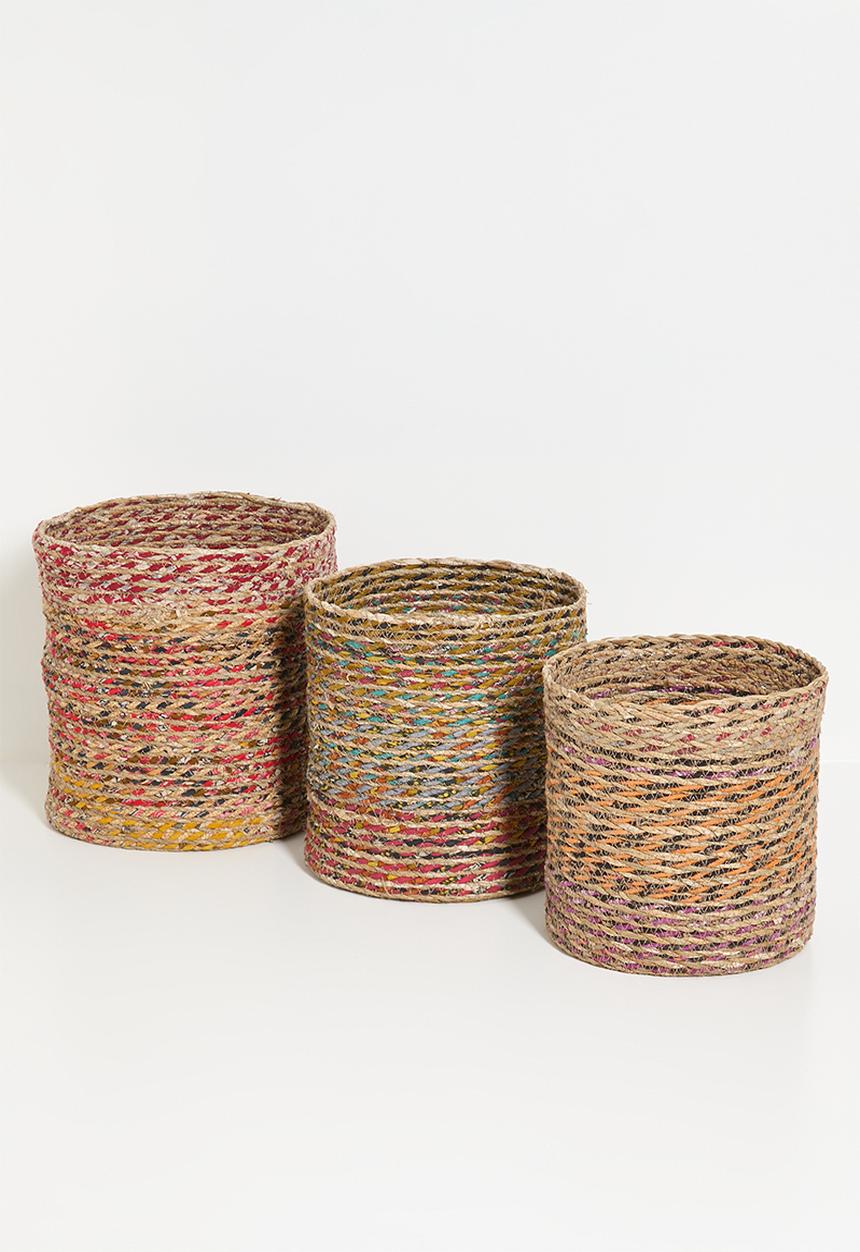 H&S - Milly seagrass basket set of 3 - multi
