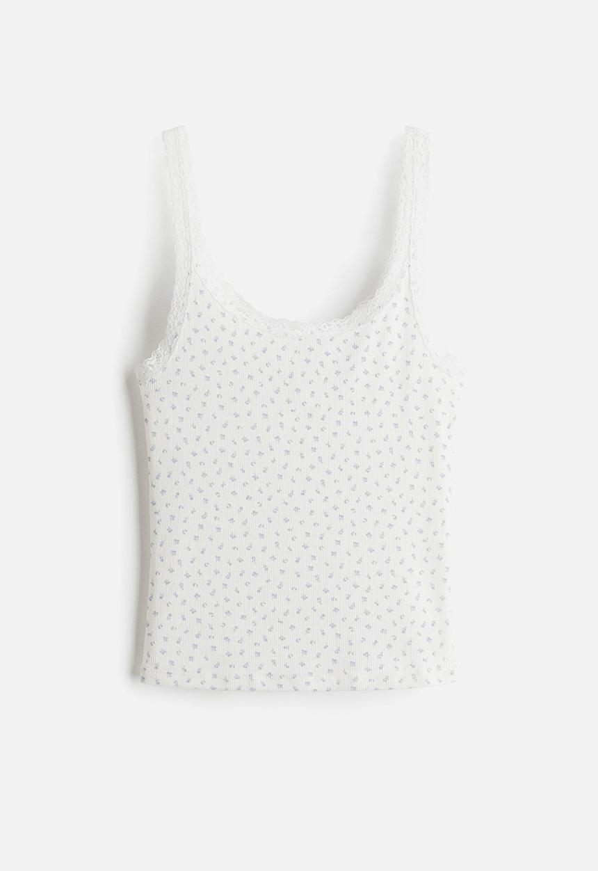 H&M - Lace-trimmed vest top - white floral