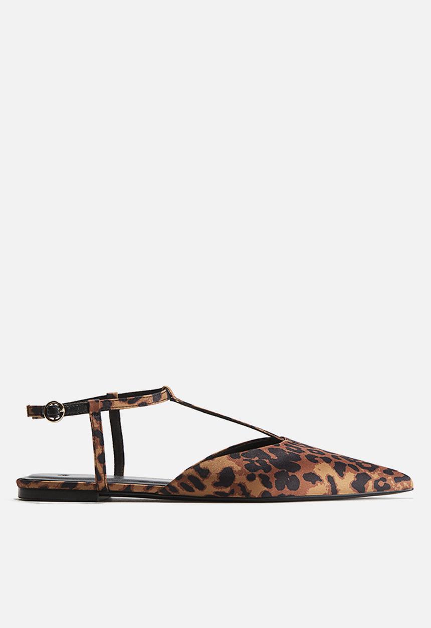 H&M - Pointed satin sandals - dark beige leopard print