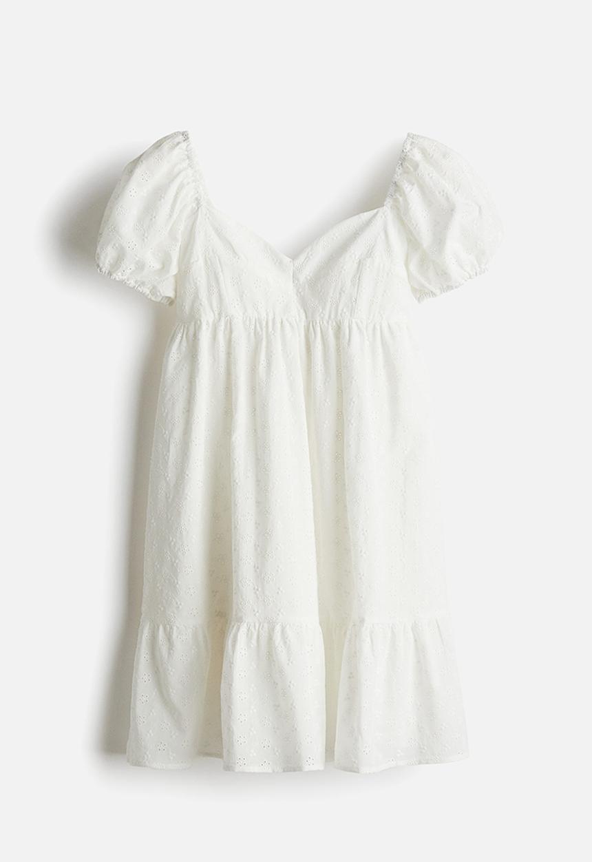 beige broderie puff sleeve shirt mini dress Marianna Ruched Corset Mini Dress in White main image 0