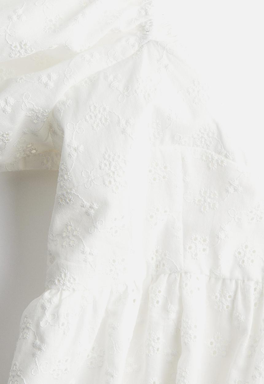 H&M - Puff-sleeved dress - cream broderie anglaise