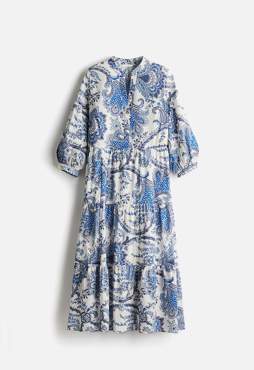 H&M - Tiered midi dress - white paisley-patterned