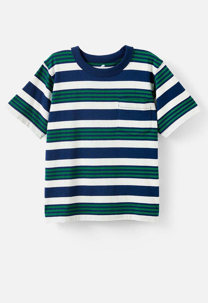 Cotton On - The essential short sleeve tee - deep dive/vanilla/island green stripe