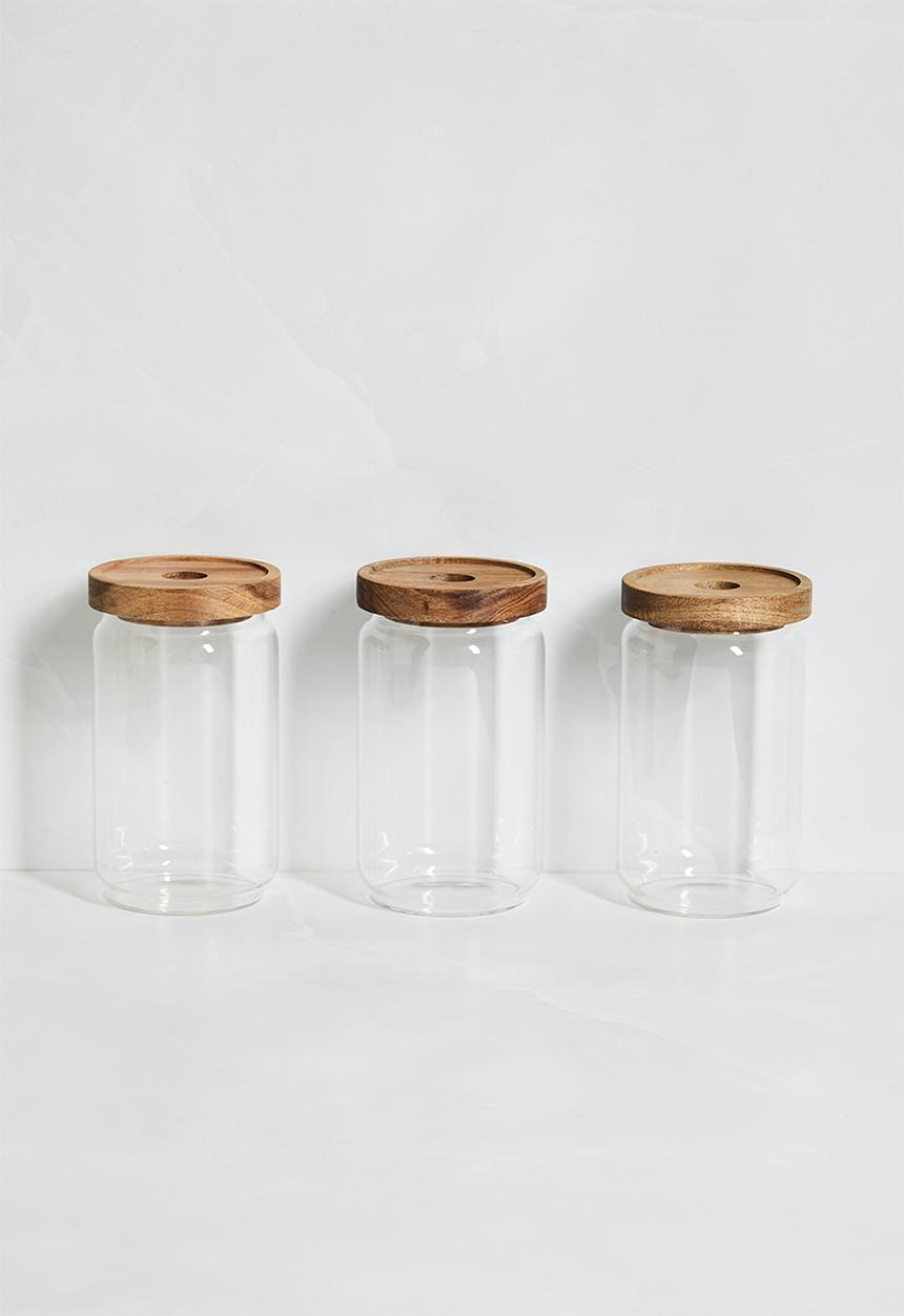 Excellent Houseware - 700ml storage jar set of 3 - Natural & Clear